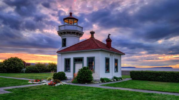 Free coast lighthouse during sunset in washington hd travel wallpaper download