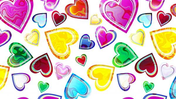 Free colorful yellow blue red pink green hearts hd abstract wallpaper download