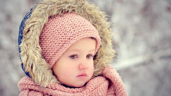 Free cute baby girl in blur background wearing woolen netted dress and muffler hd cute wallpaper download