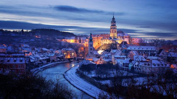 Free czech republic night winter under cloudy sky hd travel wallpaper download