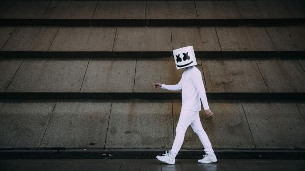 Free dj marshmello is walking on floor wearing white dress hd marshmello wallpaper download