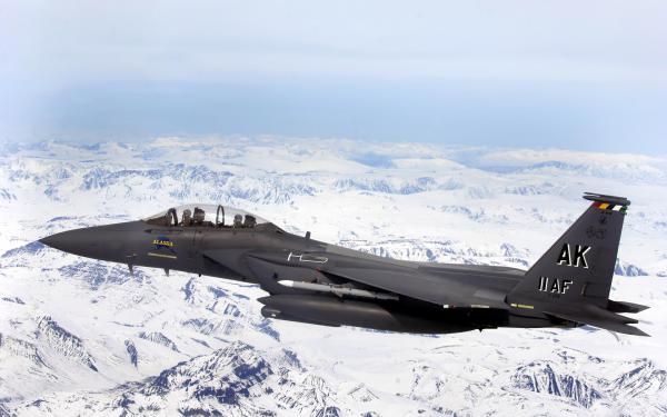 Free f 15e strike eagle flys over glacial fields wallpaper download