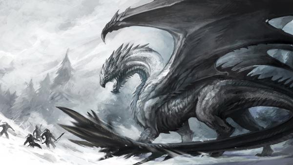 Free fantasy big black dragon attacked soldiers hd dreamy wallpaper download