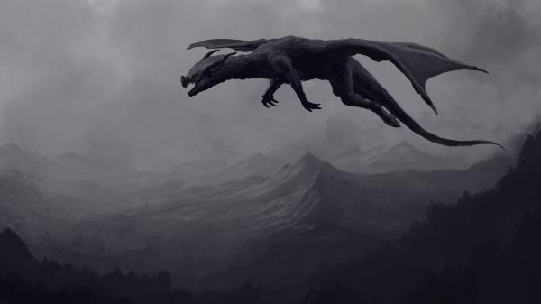 Free fantasy black dragon is flying above 4k hd dreamy wallpaper download