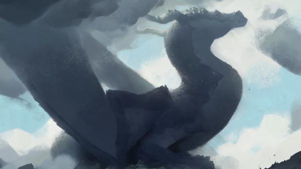 Free fantasy black dragon painting hd dreamy wallpaper download