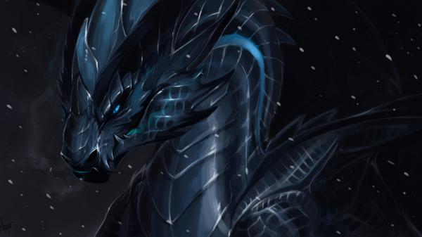 Free fantasy blue dragon in a starry background 4k hd dreamy wallpaper download