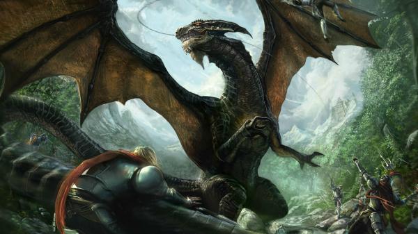 Free fantasy dragon attacked by soldiers hd dreamy wallpaper download