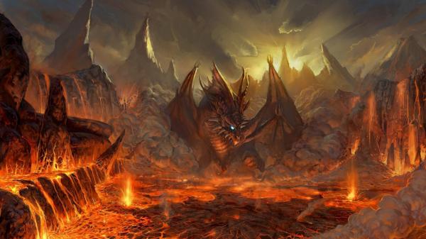 Free fantasy dragon in a fiery place hd dreamy wallpaper download