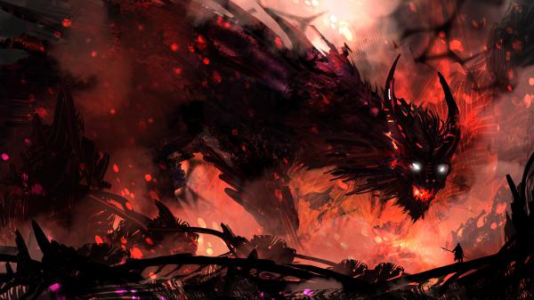 Free fantasy dragon in fire 4k 5k hd dreamy wallpaper download