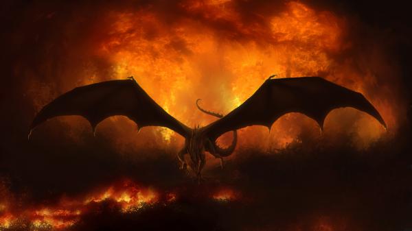 Free fantasy dragon in fire background hd dreamy wallpaper download