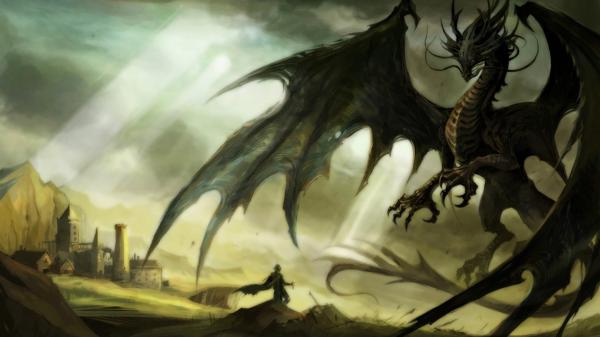 Free fantasy dragon is attacking a man hd dreamy wallpaper download