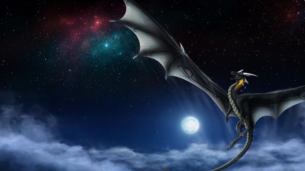 Free fantasy dragon is flying above in a star sky background hd dreamy wallpaper download