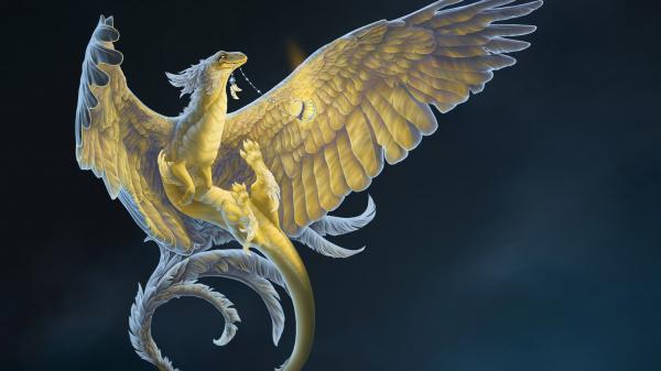 Free fantasy dragon is flying and having light lamp in mouth hd dreamy wallpaper download