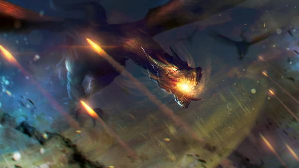 Free fantasy dragon is flying high and breathing a fire hd dreamy wallpaper download