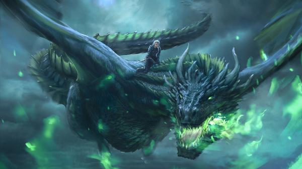 Free fantasy dragon is having a boy on back 4k hd dreamy wallpaper download