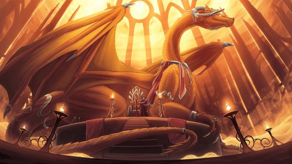 Free fantasy dragon is sitting behind king hd dreamy wallpaper download