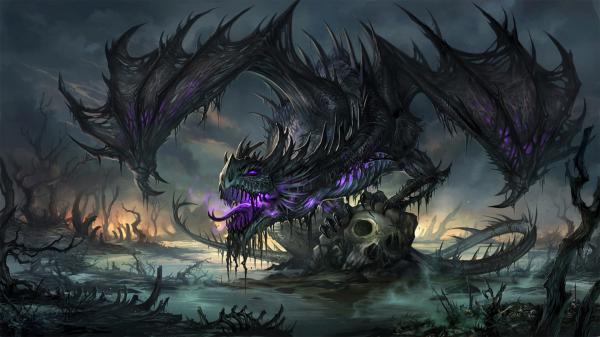 Free fantasy dragon is sitting on skeleton hd dreamy wallpaper download