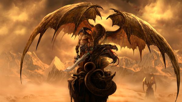 Free fantasy dragon is sitting on top beside a man hd dreamy wallpaper download