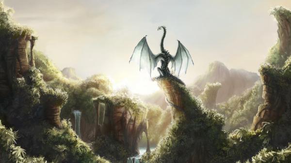 Free fantasy dragon is standing on top of trunk hd dreamy wallpaper download