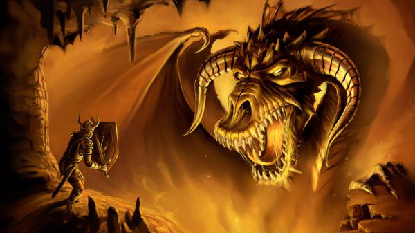 Free fantasy dragon is threatening a man hd dreamy wallpaper download