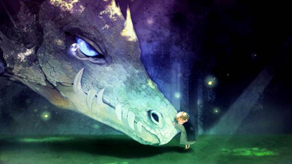 Free fantasy dragon is touching a boy hd dreamy wallpaper download