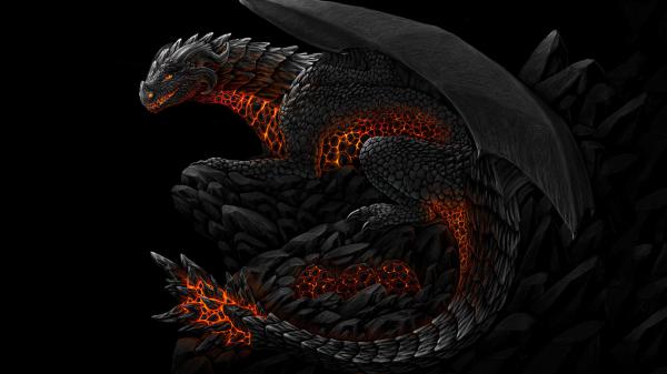 Free fantasy fiery black dragon hd dreamy wallpaper download