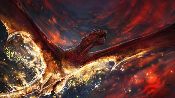 Free fantasy fiery dragon is flying above hd dreamy wallpaper download