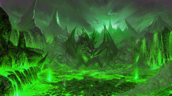 Free fantasy green dragon in a green fire hd dreamy wallpaper download