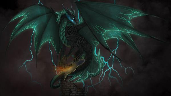 Free fantasy green dragon is sitting on top of castle hd dreamy wallpaper download