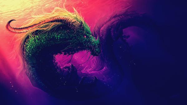 Free fantasy green dragon on body of water 4k hd dreamy wallpaper download