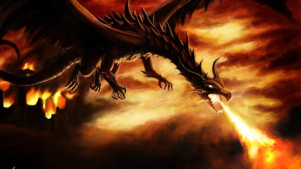 Free fantasy is dragon flying above and breathing fire hd dreamy wallpaper download