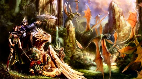 Free fantasy multipe dragons near castle hd dreamy wallpaper download