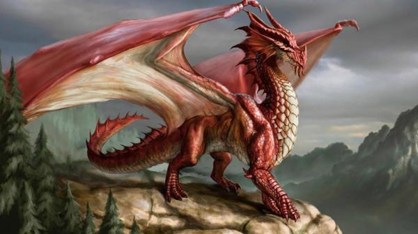 Free fantasy red and white dragon on top of mountain hd dreamy wallpaper download