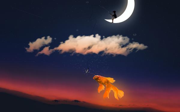 Free fishing dream moon wallpaper download