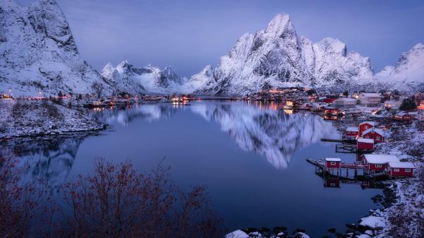 Free fjord lofoten islands mountain norway with reflection on river 4k 8k hd travel wallpaper download