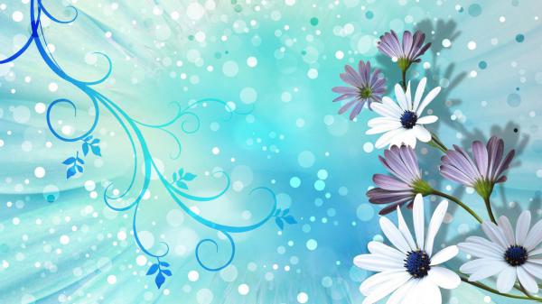 Free flowers and blue swirl texture hd abstract wallpaper download