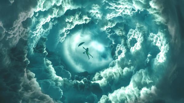 Free flying girl clouds dream wallpaper download