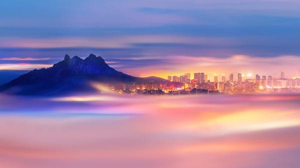 Free foggy city lights wallpaper download