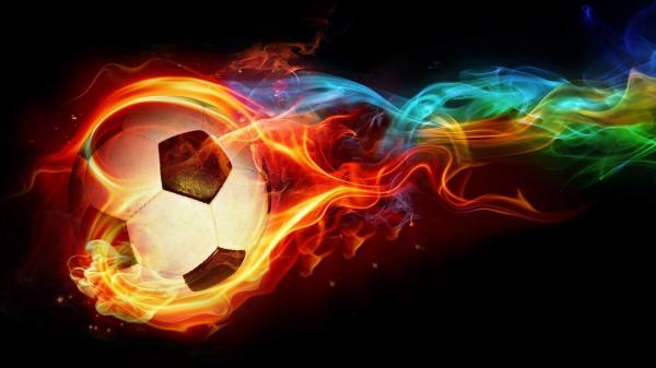 Free football with fire in black background hd football wallpaper download