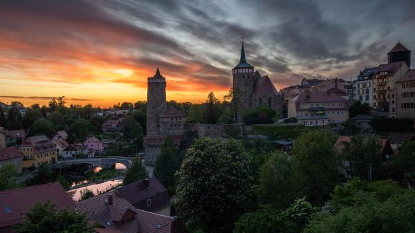 Free fortress germany house with river near tower during evening time 4k 5k hd travel wallpaper download