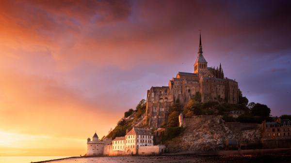 Free france mont saint michel normandy rock during sunset hd travel wallpaper download