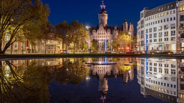 Free germany leipzig with reflection on river hd travel wallpaper download