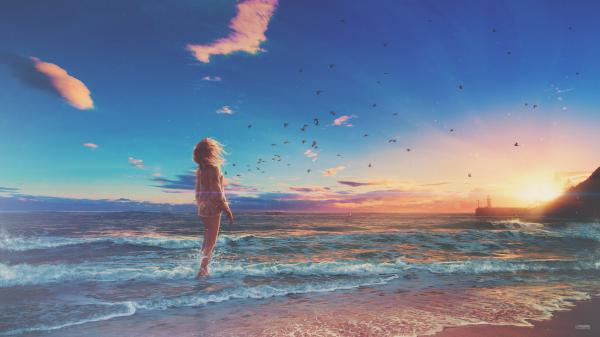 Free girl at beach wallpaper download