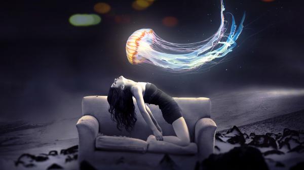 Free girl jellyfish fantasy 5k wallpaper download