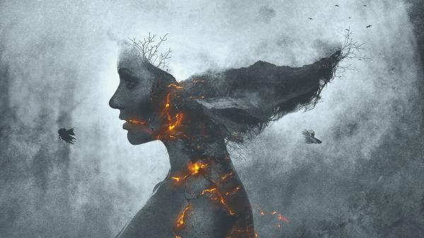 Free girl on fire monochrome wallpaper download