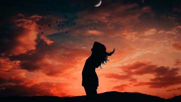 Free girl sunset silhouette 4k wallpaper download