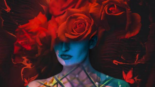 Free girl with roses 4k wallpaper download