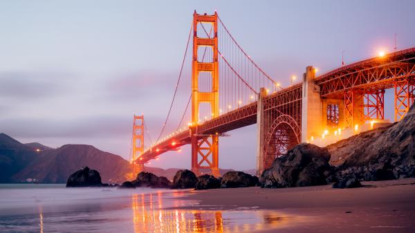 Free golden gate bridge at evening 5k wallpaper download