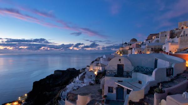 Free greece santorini under blue sky hd travel wallpaper download