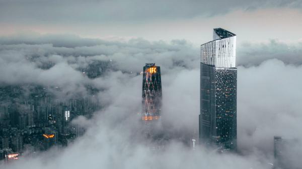 Free high rise building coverd with fog 4k hd wallpaper download